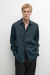 Regular fit striped 100% linen shirt