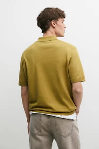Polo en maille à manches courtes coton et lin