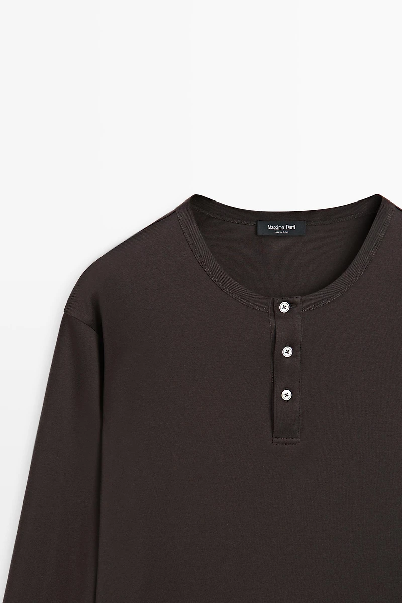 100% cotton long sleeve henley T-shirt