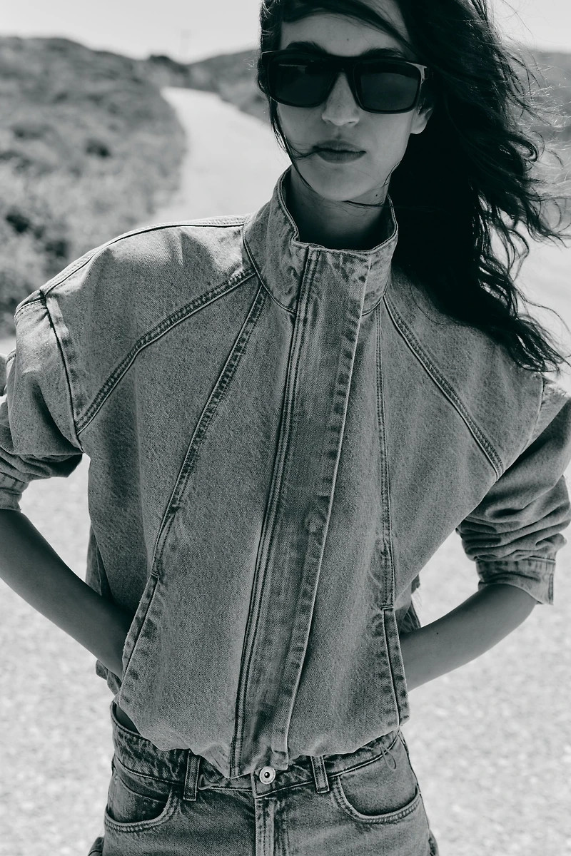 BLOUSON BOMBER EN DENIM Z1975 À COL MONTANT