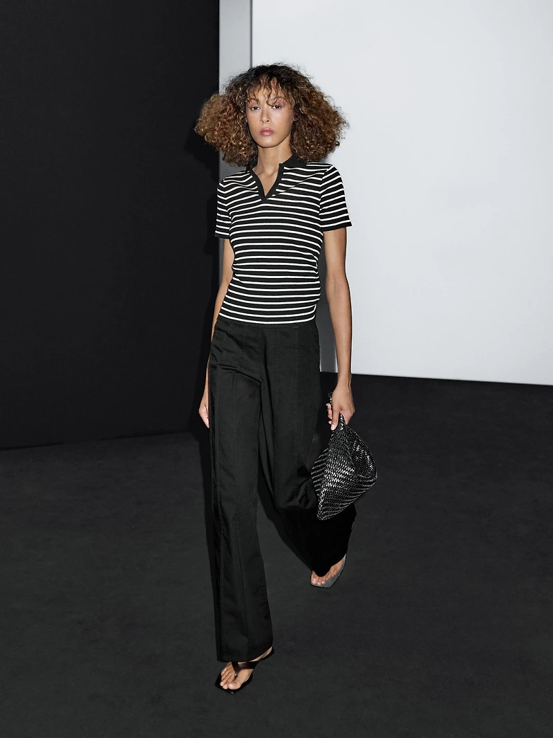 Striped cotton blend polo T-shirt