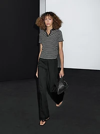 Striped cotton blend polo T-shirt