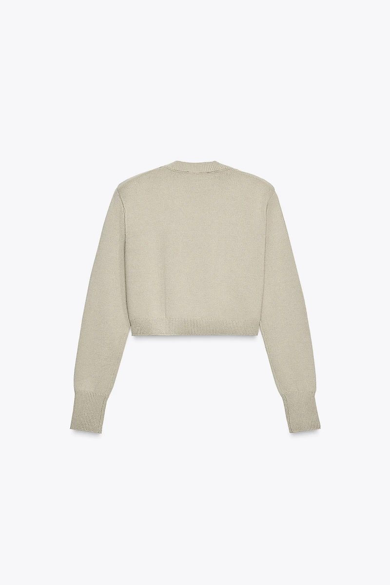 SHOULDER PAD CROPPED KNIT SWEATER