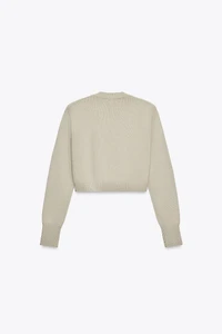 SHOULDER PAD CROPPED KNIT SWEATER