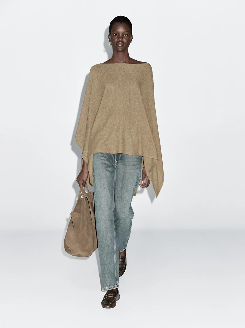 100% wool asymmetric knit cape