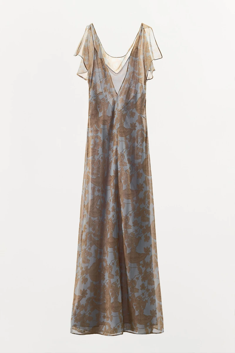 GATHERED FLORAL PRINT DRESS
