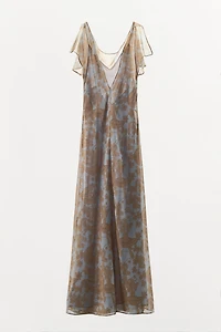 GATHERED FLORAL PRINT DRESS