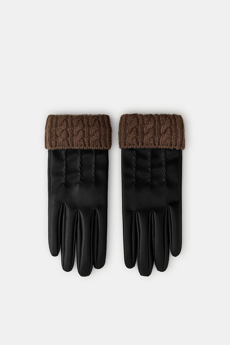 FAUX LEATHER WOOL BLEND GLOVES