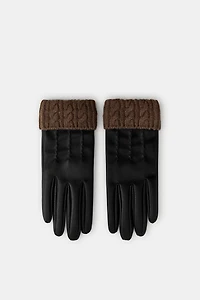 FAUX LEATHER WOOL BLEND GLOVES