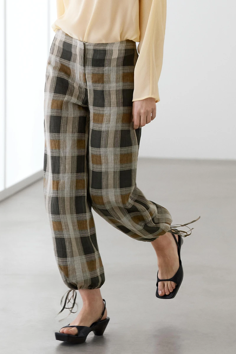 Check print sarouel trousers