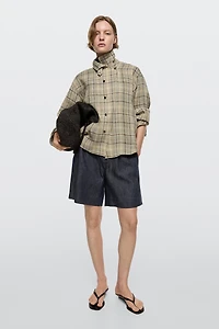 Cotton denim Bermuda shorts with topstitching