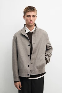 Wool blend high neck double fabric jacket
