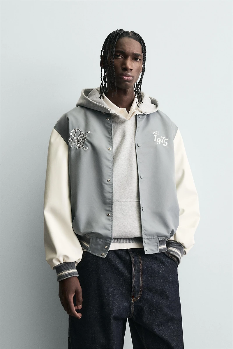 CONTRAST EMBROIDERY BOMBER JACKET