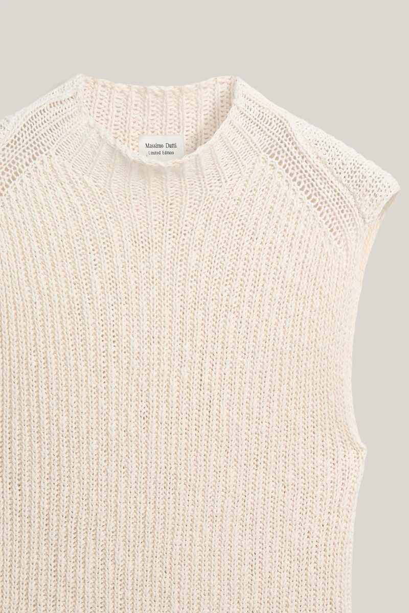 Linen blend openwork mock turtleneck top - LIMITED EDITION