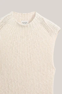 Linen blend openwork mock turtleneck top - LIMITED EDITION