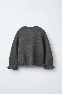 RUFFLED WOOL KNIT CARDIGAN