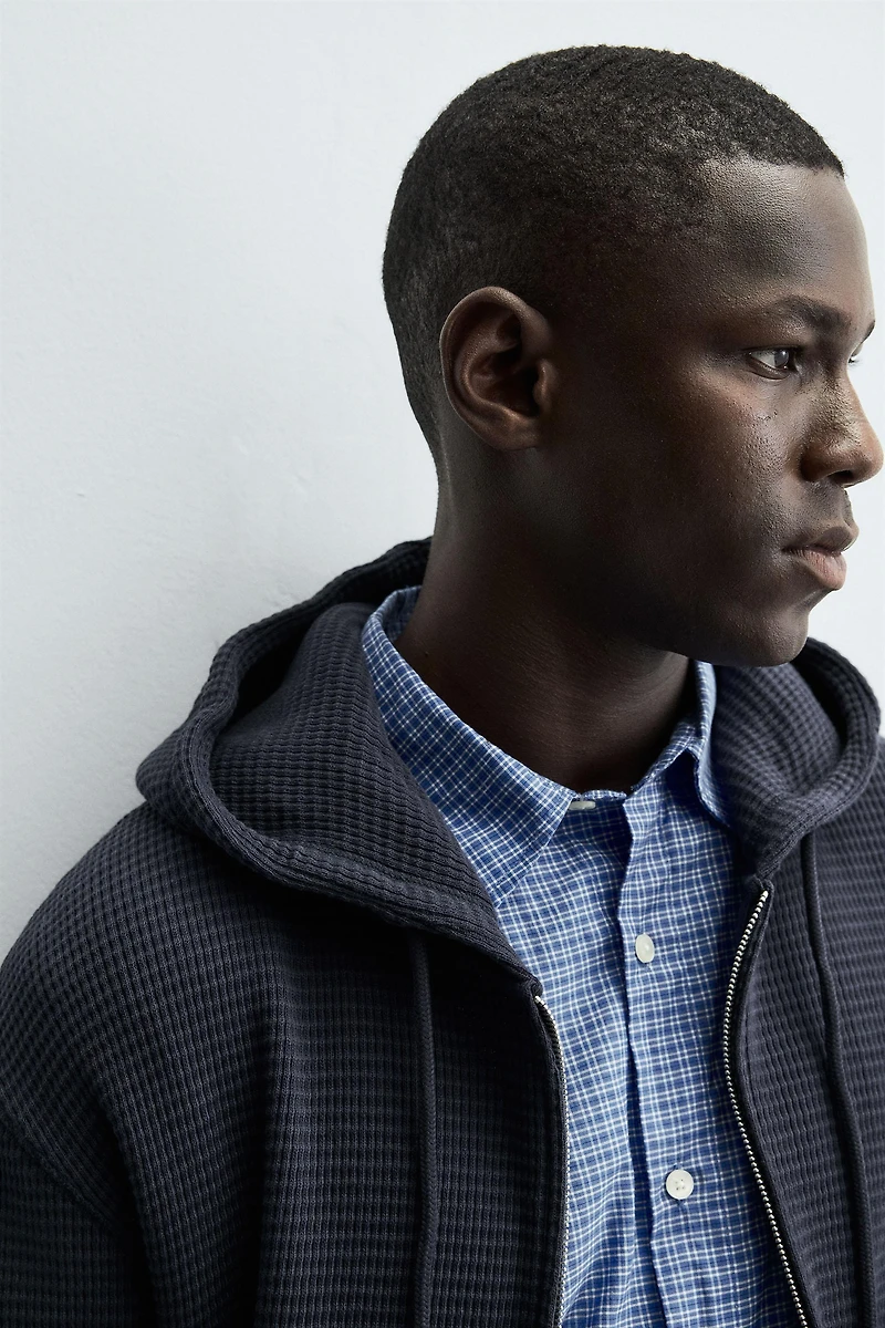 Waffle Texture Zip-Up Hoodie