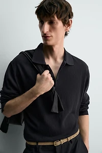 COTTON LINEN BLEND KNIT POLO SHIRT