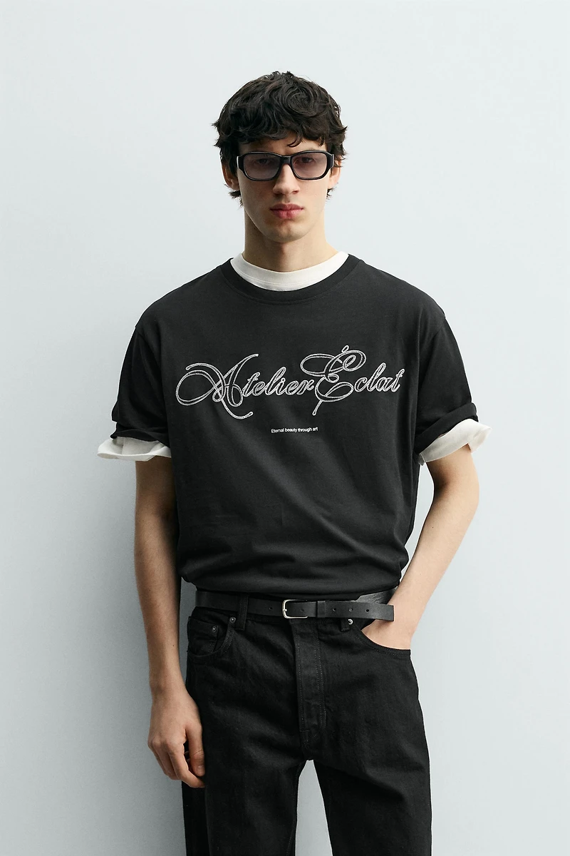 EMBROIDERED TEXT T-SHIRT