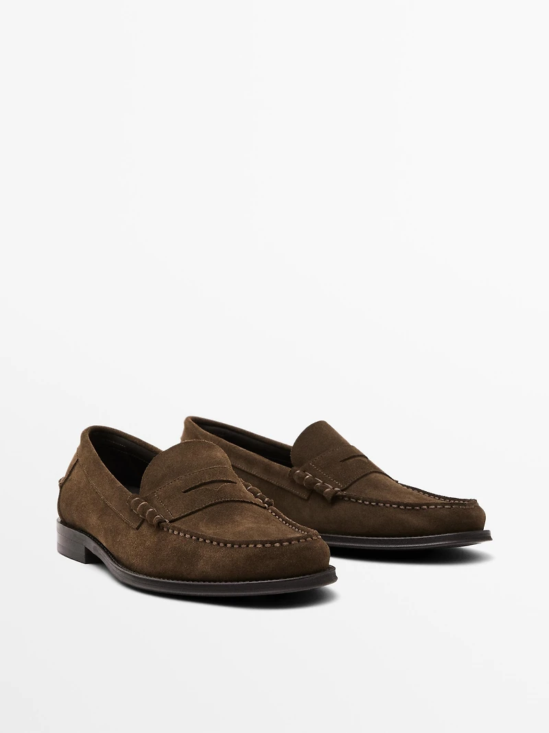 Split suede penny loafers