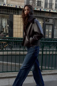 REVERSIBLE DOUBLE FACED FAUX LEATHER JACKET