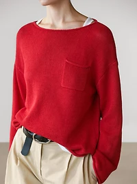 Cotton and linen knit sweater with pocket detail