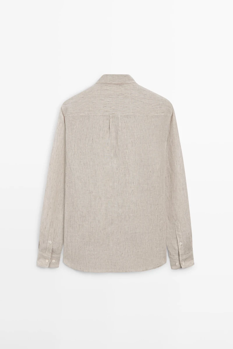 Regular fit washed striped 100% linen shirt