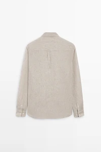 Regular fit washed striped 100% linen shirt