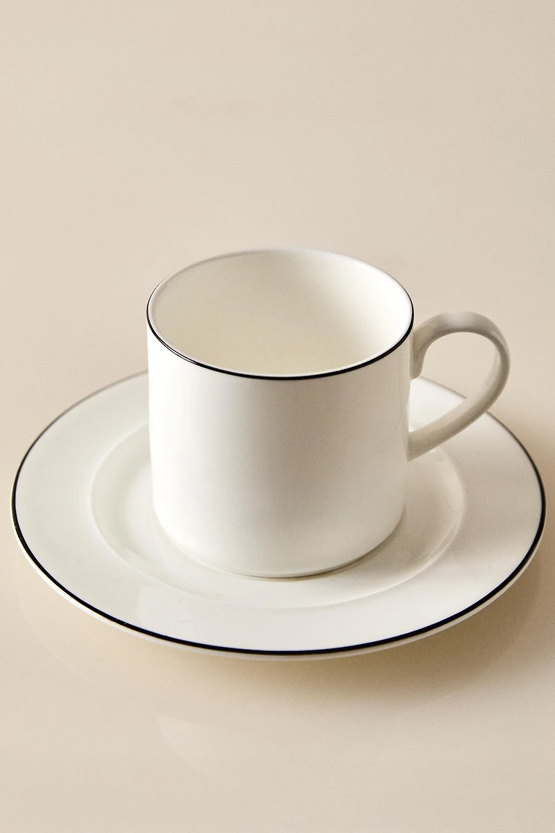 TASSE À THÉ ET SOUCOUPE BONE CHINA FILET NOIR