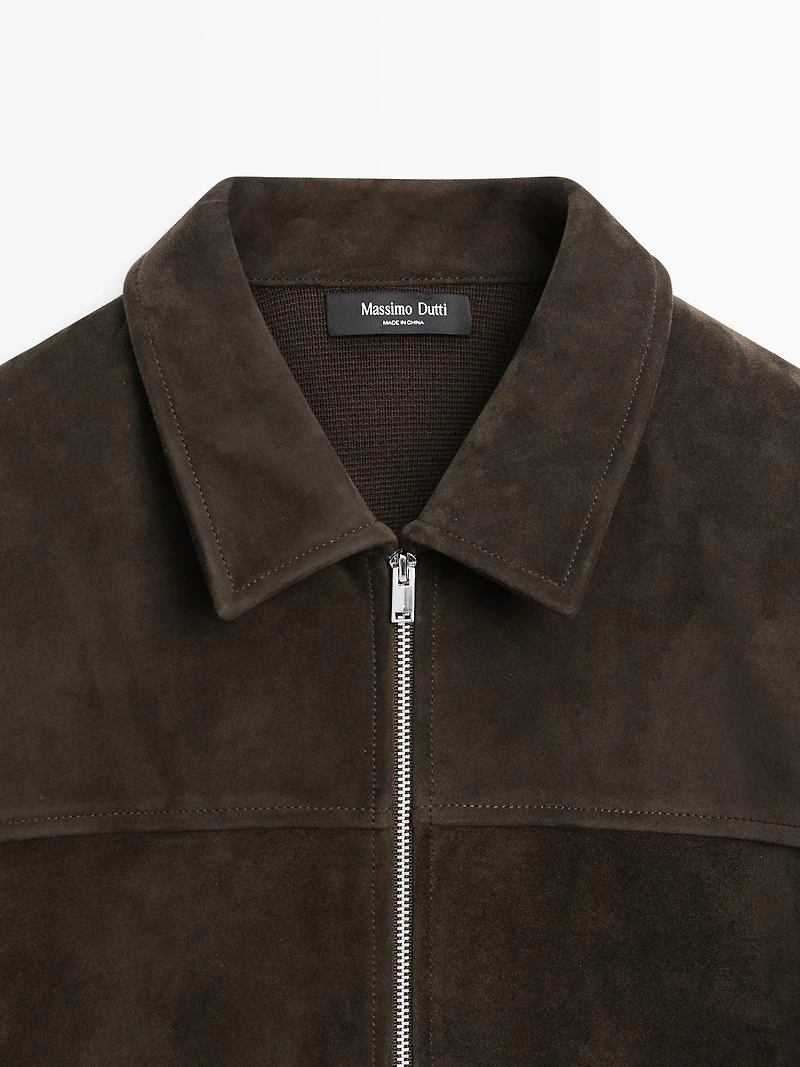 Contrast cotton and leather jacket