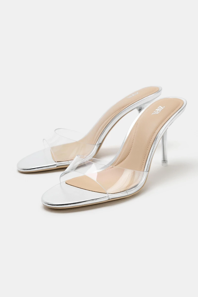 LAMINATED VINYL HEELED SANDALS