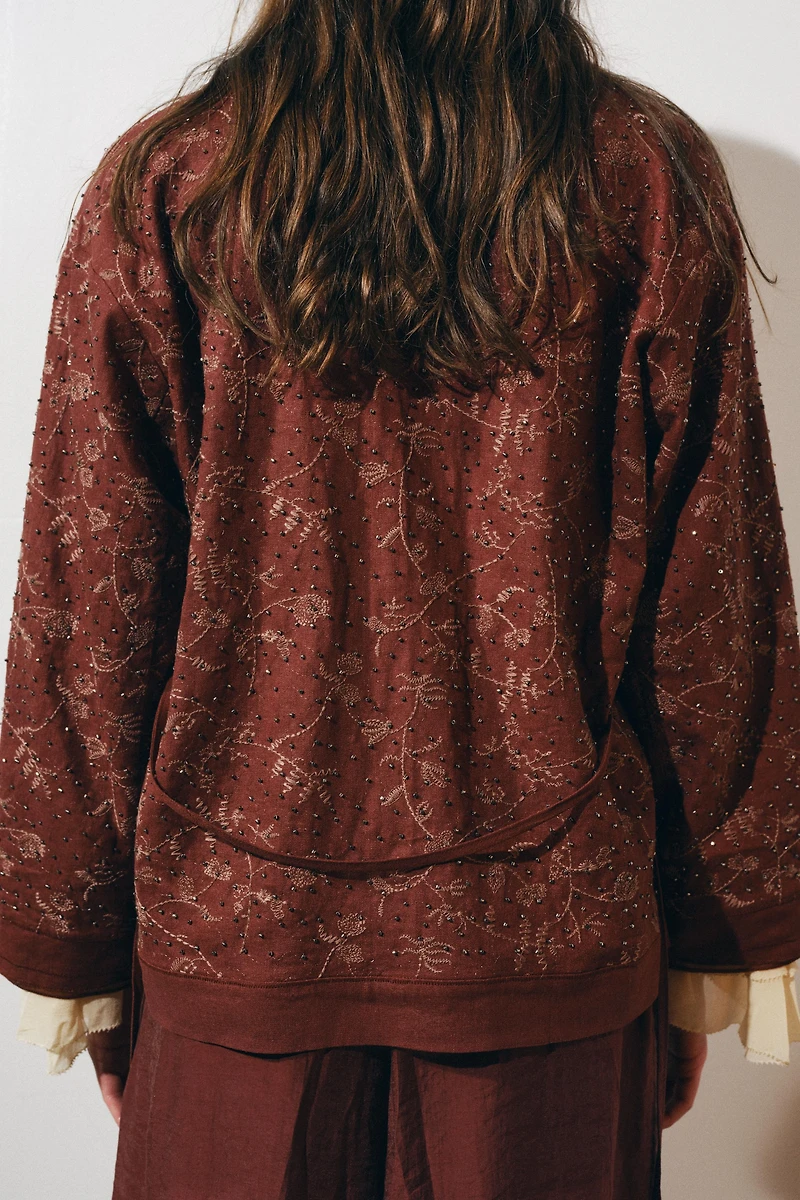 ZW COLLECTION LINEN EMBROIDERED KIMONO