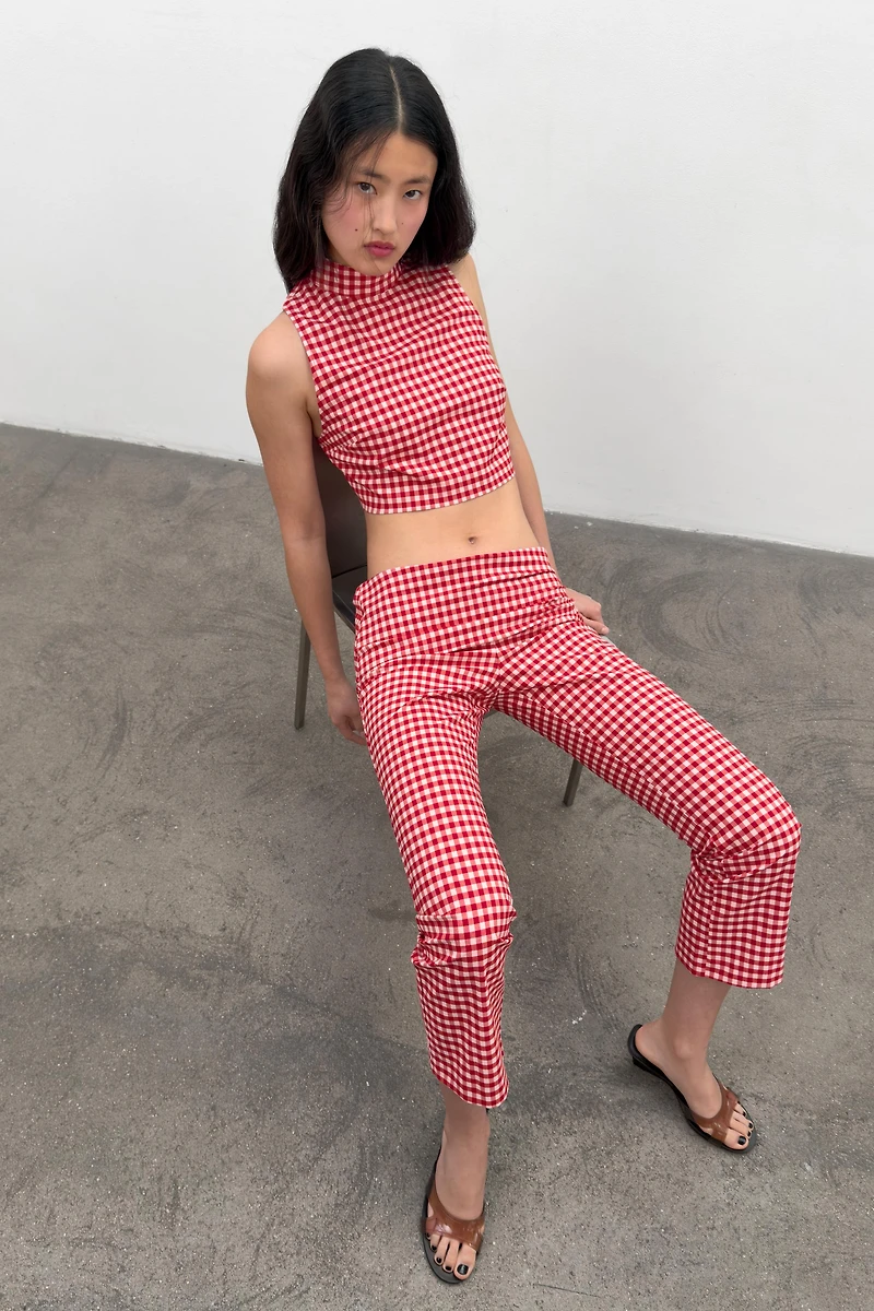PANTALON CAPRI À CARREAUX VICHY