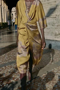 SATIN PRINTED MIDI DRESS