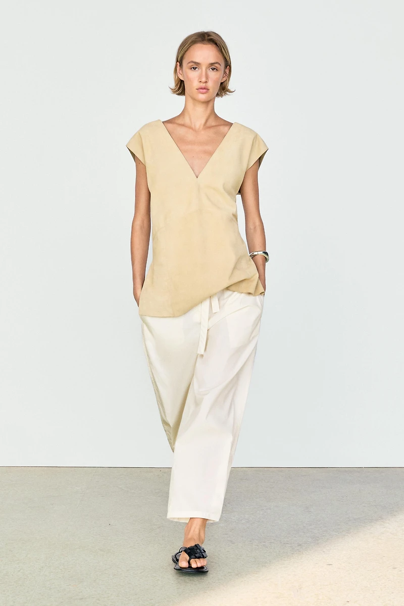Cotton blend pants with tie detail