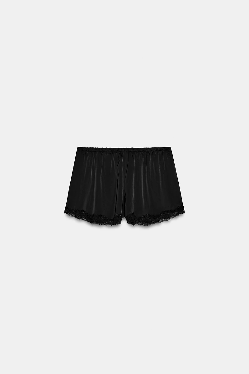 SATIN EFFECT LACE MINI SHORTS