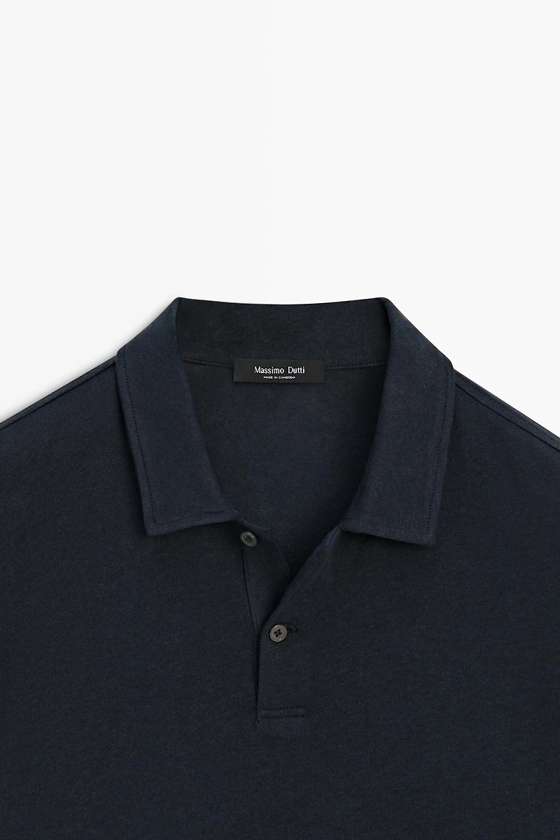 Linen and cotton short sleeve polo shirt