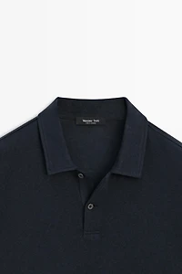Linen and cotton short sleeve polo shirt