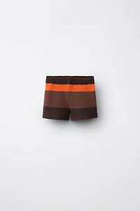 CONTRAST STRIPE CROCHET KNIT SHORTS