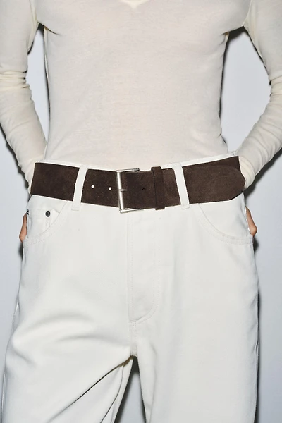 SQUARE BUCKLE SPLIT LEATHER BELT