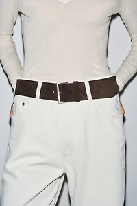SQUARE BUCKLE SPLIT LEATHER BELT