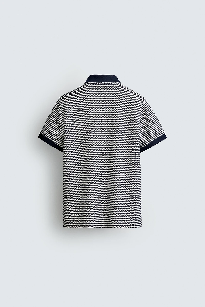 REGULAR FIT STRIPED TEXTURED POLO
