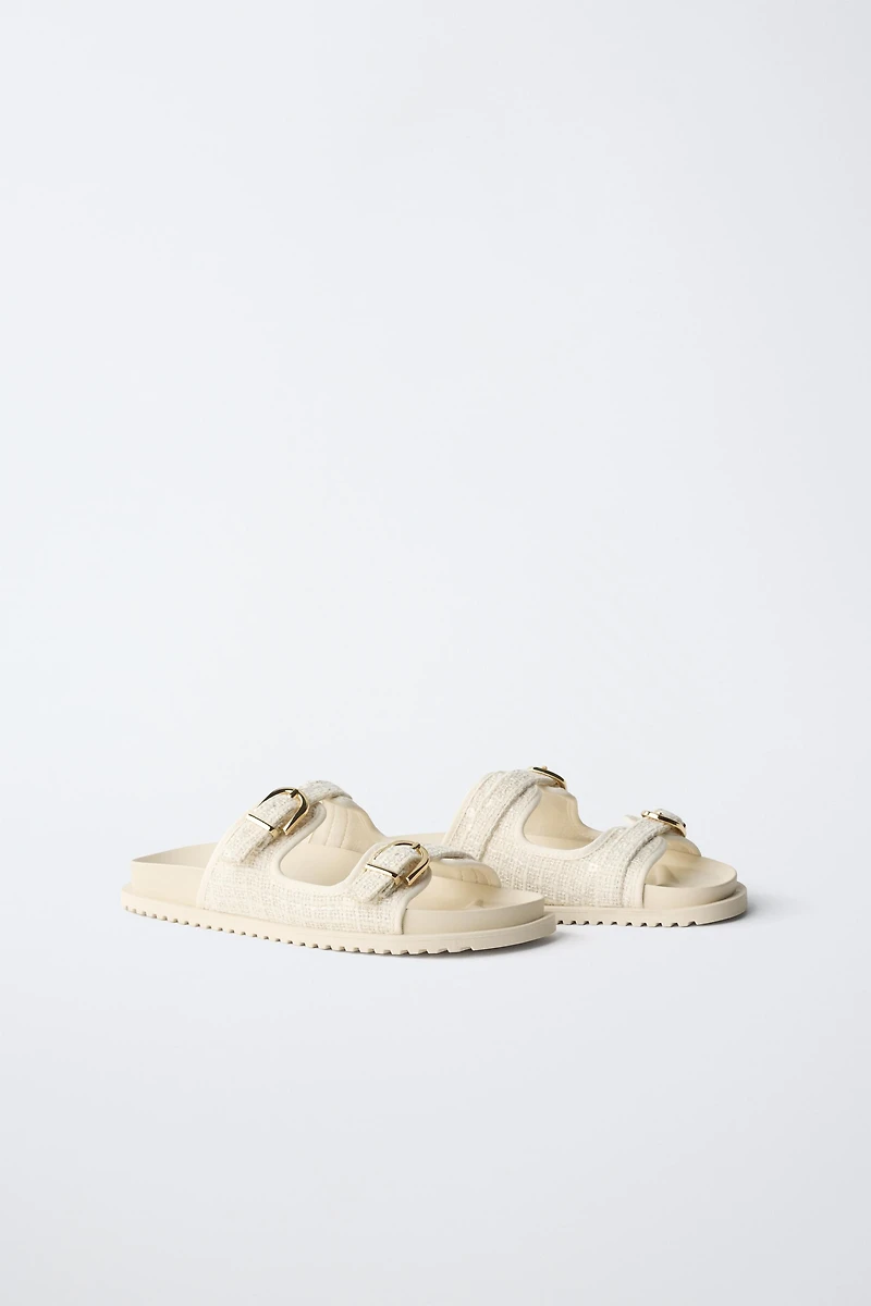 RAFFIA EFFECT BUCKLE SANDALS