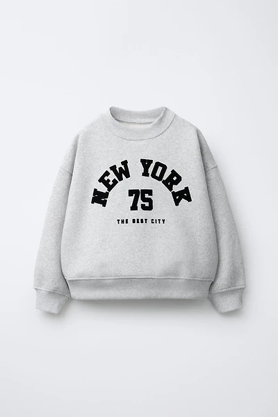 FLOCKED TEXT PRINT SWEATSHIRT