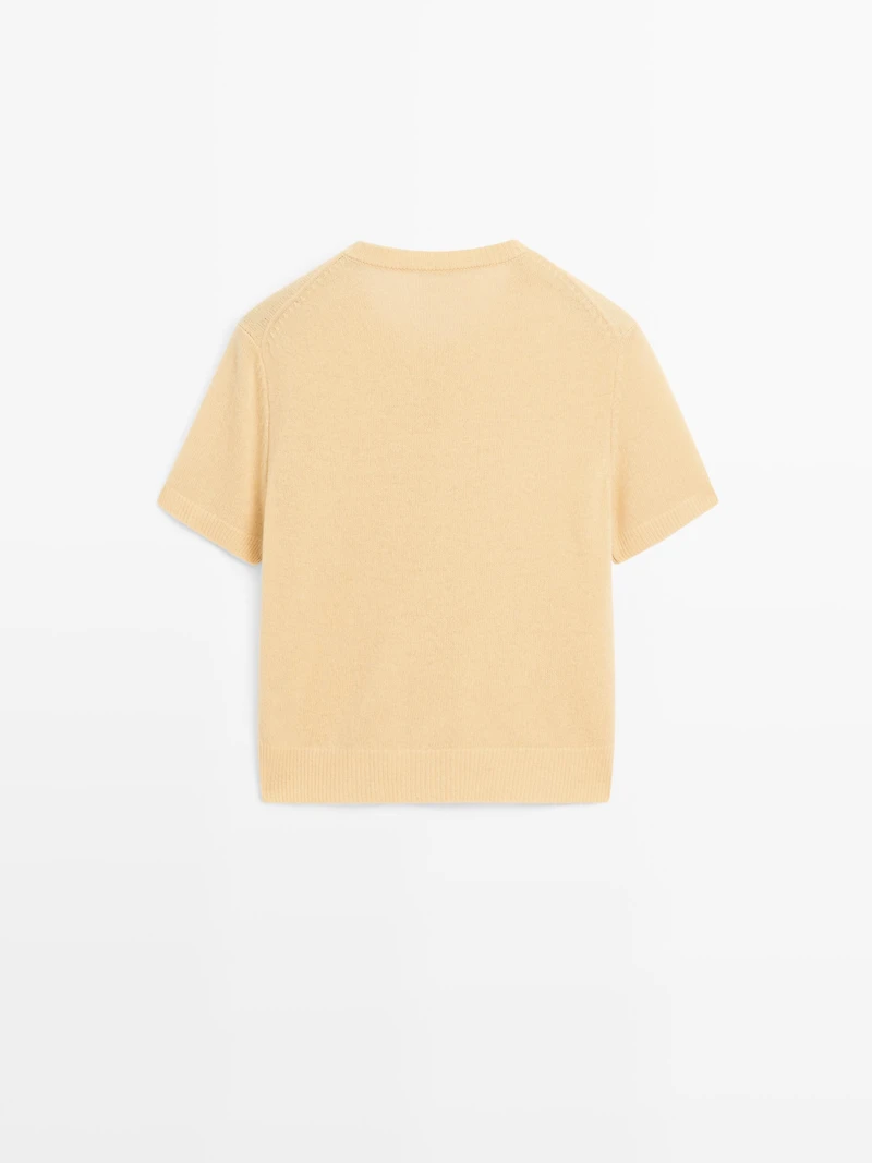 Short sleeve 100% wool knit cardigan