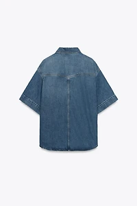 ZW COLLECTION SHORT SLEEVE DENIM SHIRT