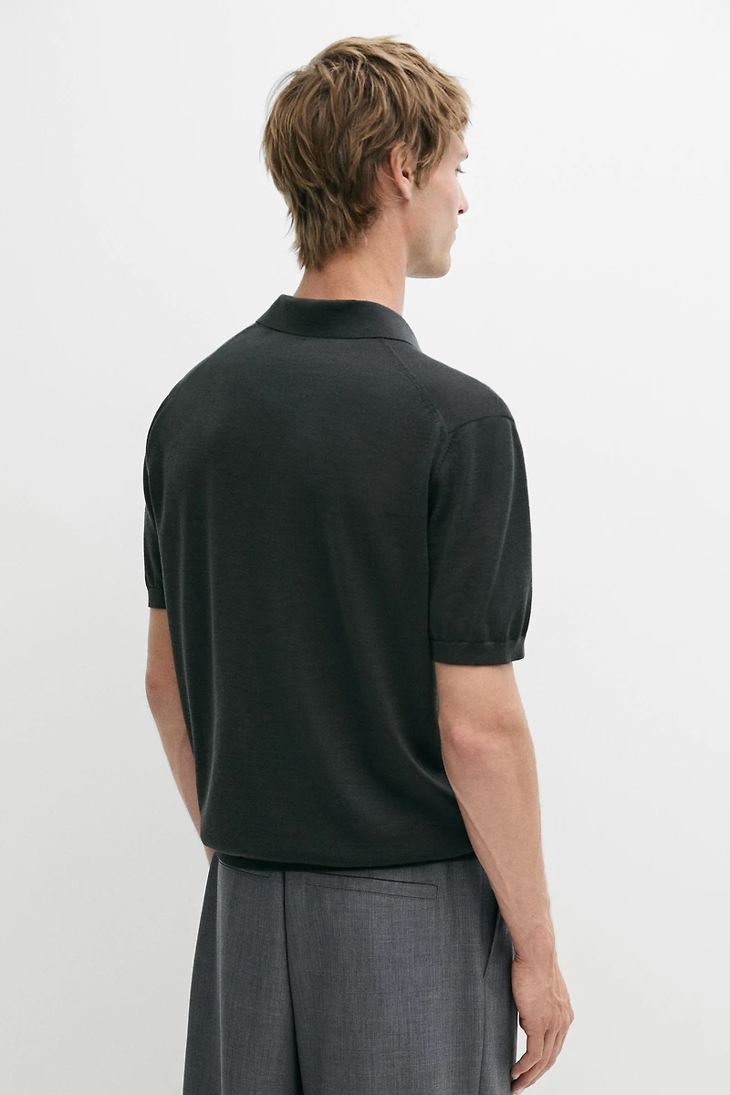 Wool blend knit polo shirt