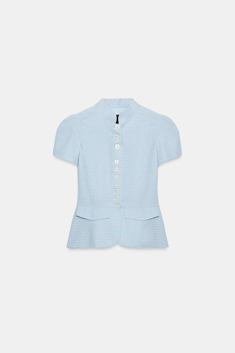 CHECKED PEPLUM TOP