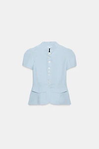 CHECKED PEPLUM TOP