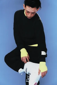 SWEATSHIRT AND WIDE LEG PANTS WITH TEXTURED LABEL SET